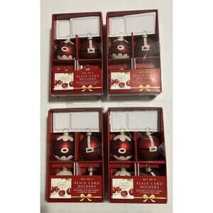 Decorative Christmas Glass Ornament Place Card Holders 4 Sets of 4 READ